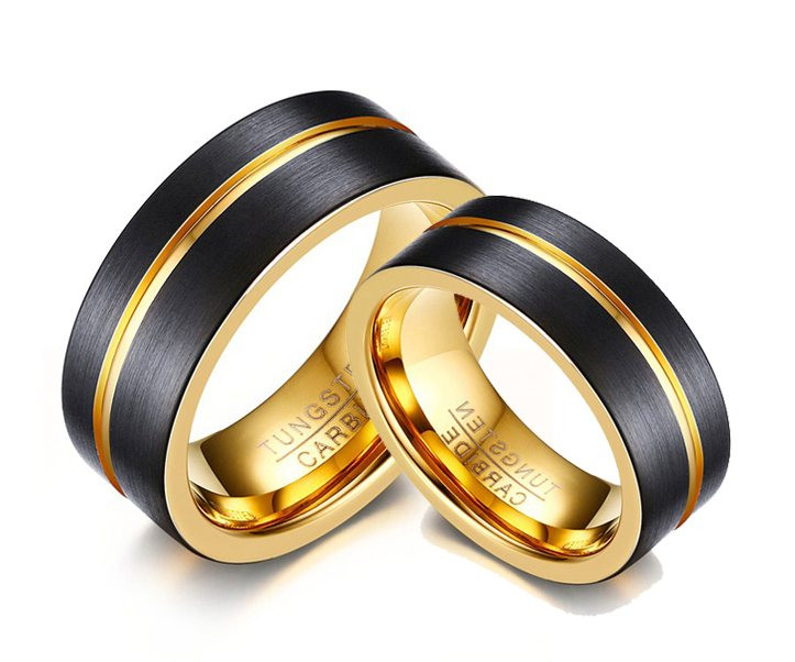 Par De Aliancas De Tungstenio Preta Banhada A Ouro 8mm